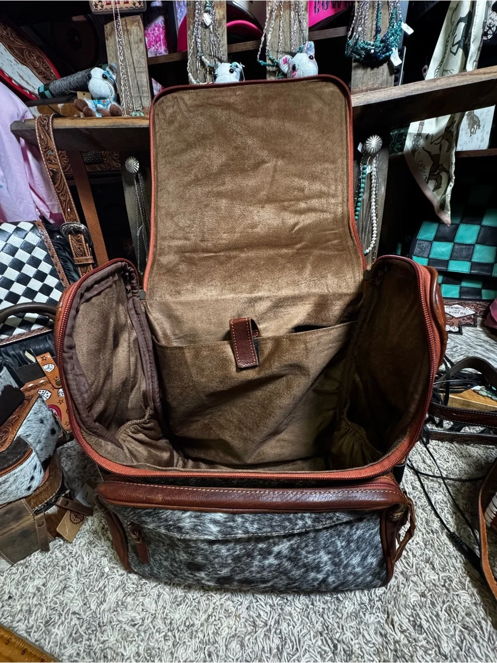 Genuine Handtooled Leather Cowhide New backpack Duck cards Western bag
